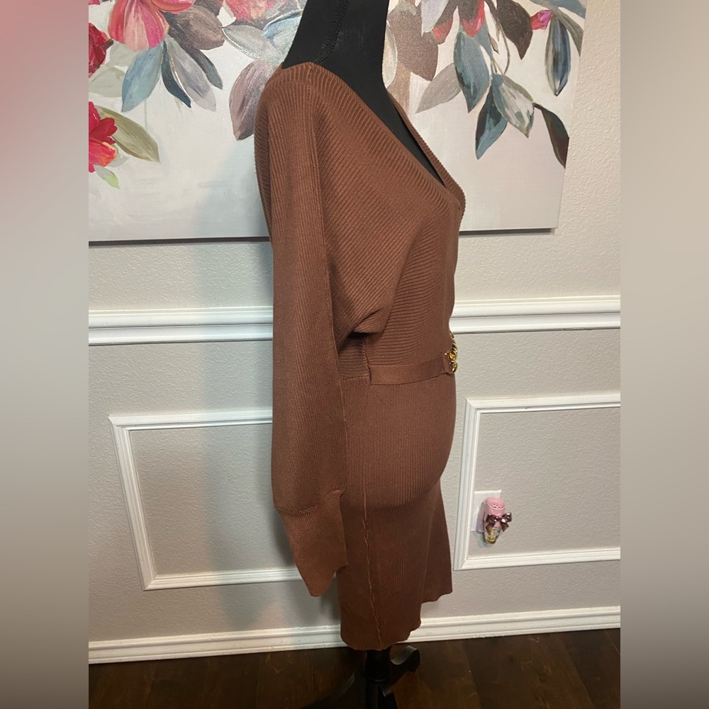Brown Ribbed Sweater Dress - Picture 6 of 14